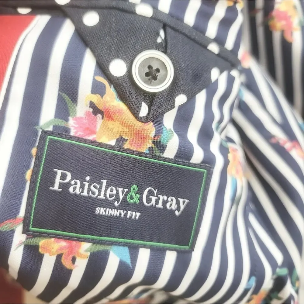 NWT Paisley & Gray Red Slim Fit Blazer Suit Jacket Elbow Patch Modern Preppy 38R